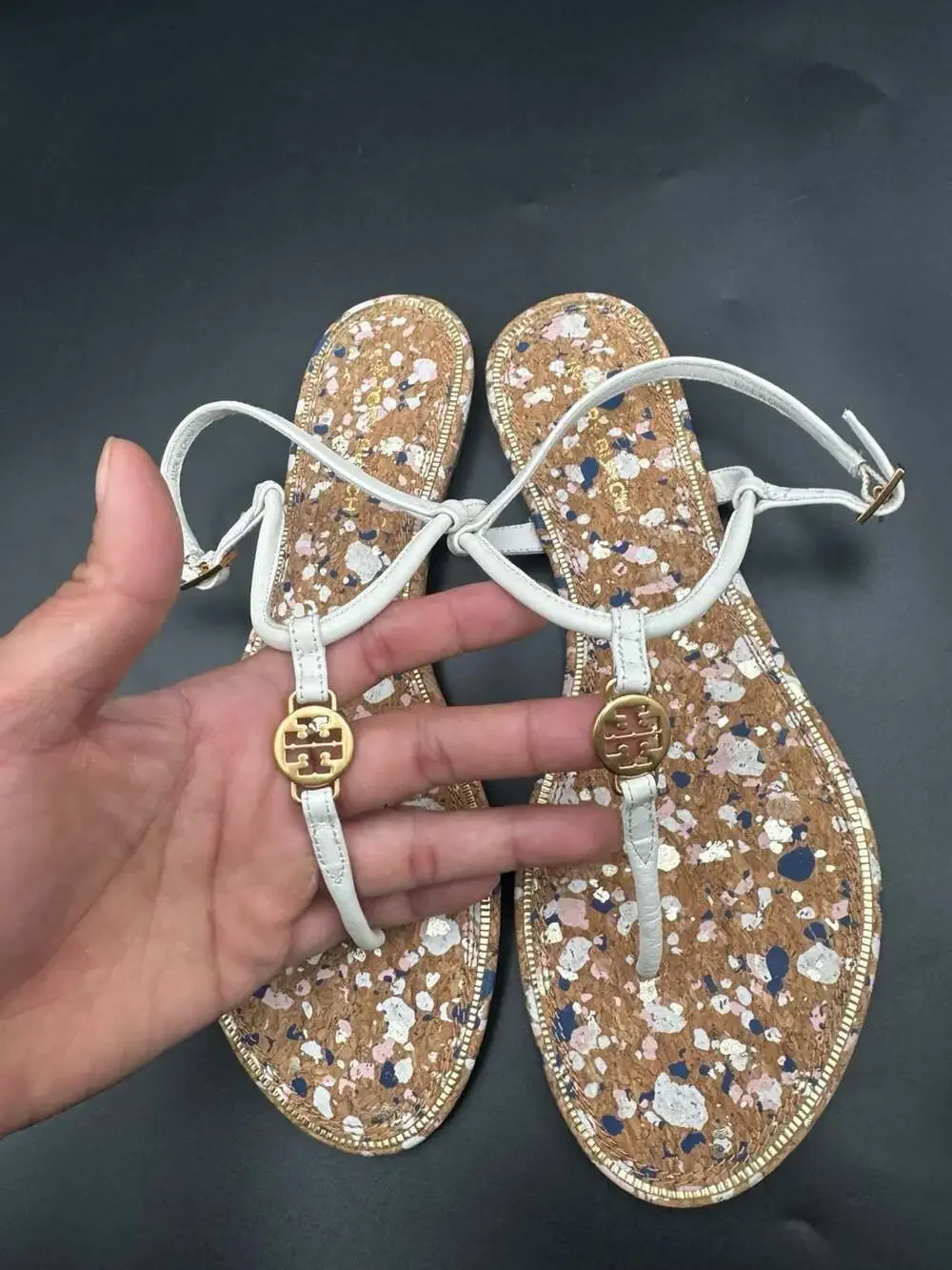 Tory Burch Miller Cork Splatter Ankle Strap Sandals Size 7M